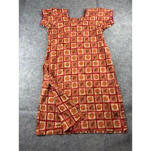 Indian Women's Small Tunic Dress Orange Aztec Bohemian Coastal Short Sleeve